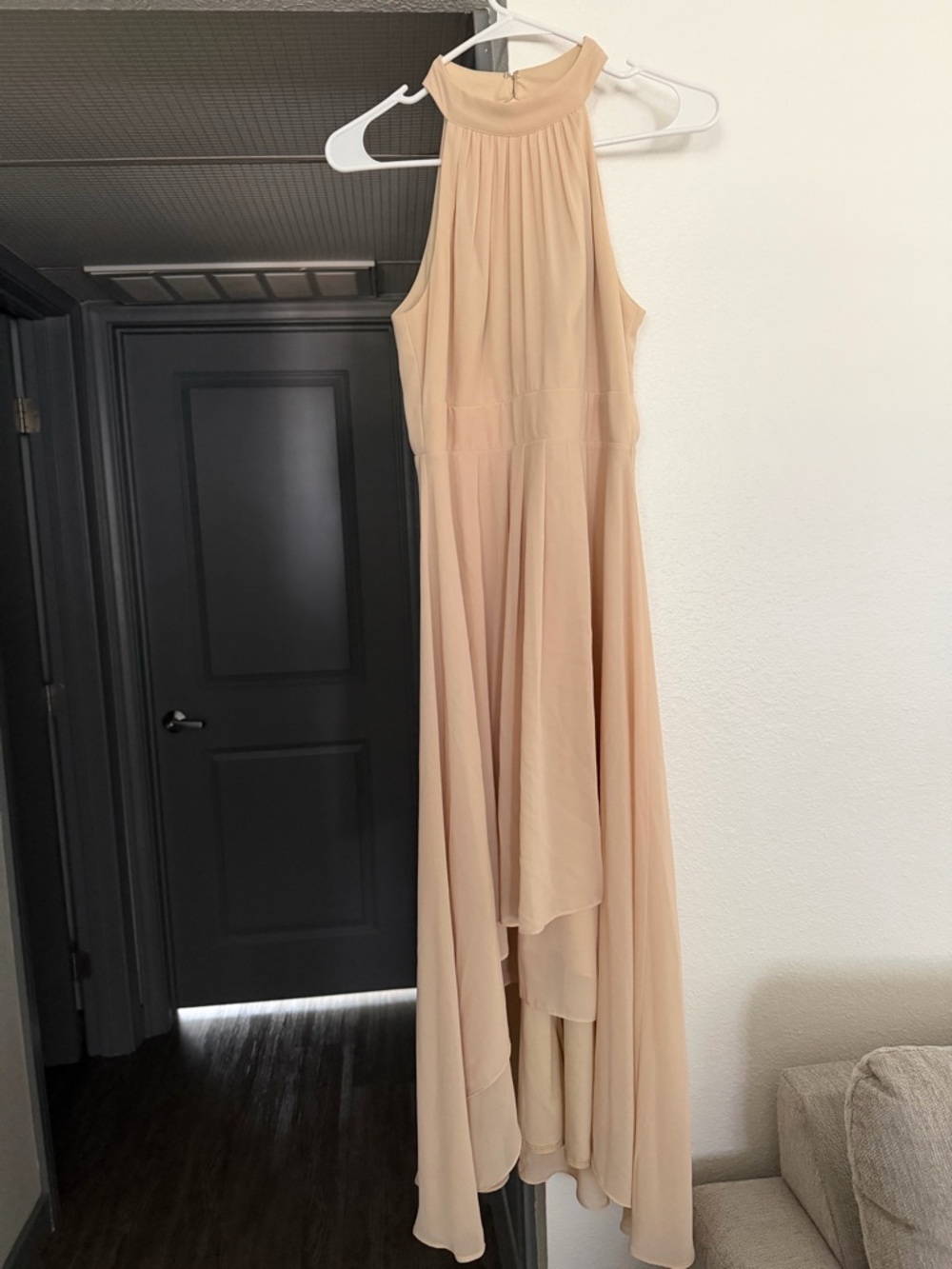 Ever Pretty Nude Blush High-Neck High-Low Chiffon Dress